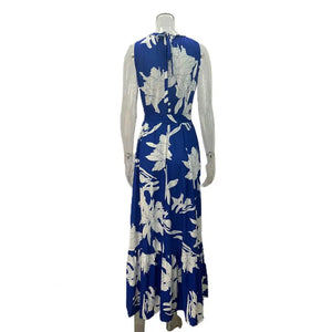 Women Maxi Dress Women Fashion Print Dress Fashionable Women's Sleeveless Maxi Dress with Loose Ruffle Stitching Hem for Summer