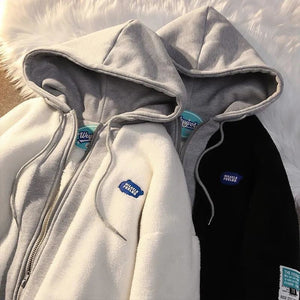 Winter Thick Warm Padded Women's Jackets Lambwool Patchwork Hoodies Solid Color Retro Loose Hooded Sweatshirt Sweater | TageUnlimited