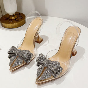 Liyke Fashion Crystal Sequined Bowknot Women Pumps Sexy Pointed Toe High Heels Wedding Prom Shoes Ladies. | TageUnlimited