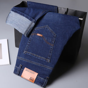 Men Fashion  Business Casual Stretch Slim Jeans Classic Trousers Denim Pants Male Black Blue | TageUnlimited