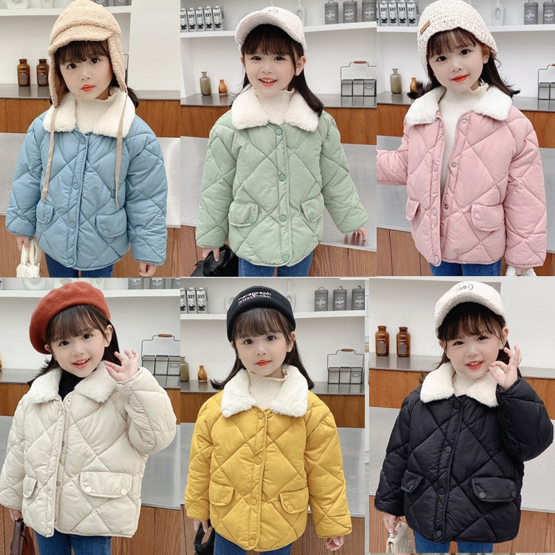 Winter Children Warm Cotton Jackets Rabbit Fur Collar Coats Baby Short Quilted Jacket Kids Clothes Girl Boy Outerwear | TageUnlimited