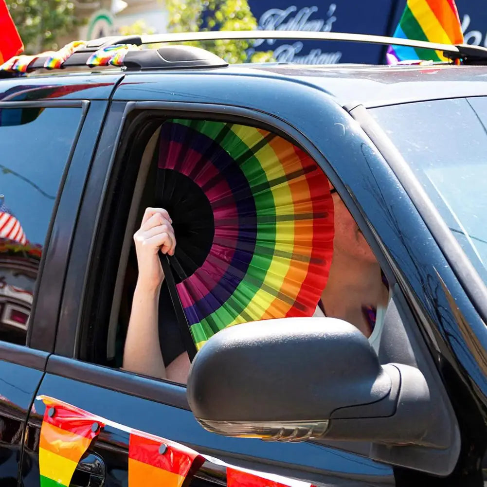 Rainbow Folding Fan Easy Open LGBT Rainbow Fan Folding Hand Gay Fan Cooling Hand Fan for Festivals Dance Parties Hand Fan
