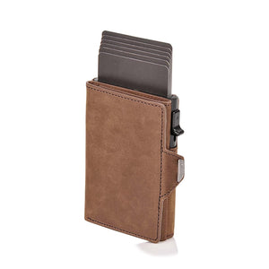 Vintage Crazy Horse Leather Men Wallets Luxury  RFID Protection Mini Metal Wallet  Zipper Coin Pocket  for Men and Women | TageUnlimited