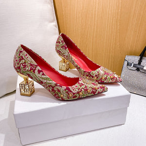 Autumn New Ladies High Heels Pointed Toe Shaped Heel High 5cm and 7cm Wedding Shoes Square Buckle Travel Banquet Shoe High Heels | TageUnlimited