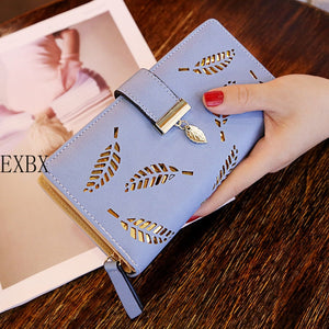 EXBX Women Wallet Hollow Golden Leaf Buckle Wallet PU Leather Purse Female Long Wallet for Women Coin Purse Card Holders Clutch | TageUnlimited
