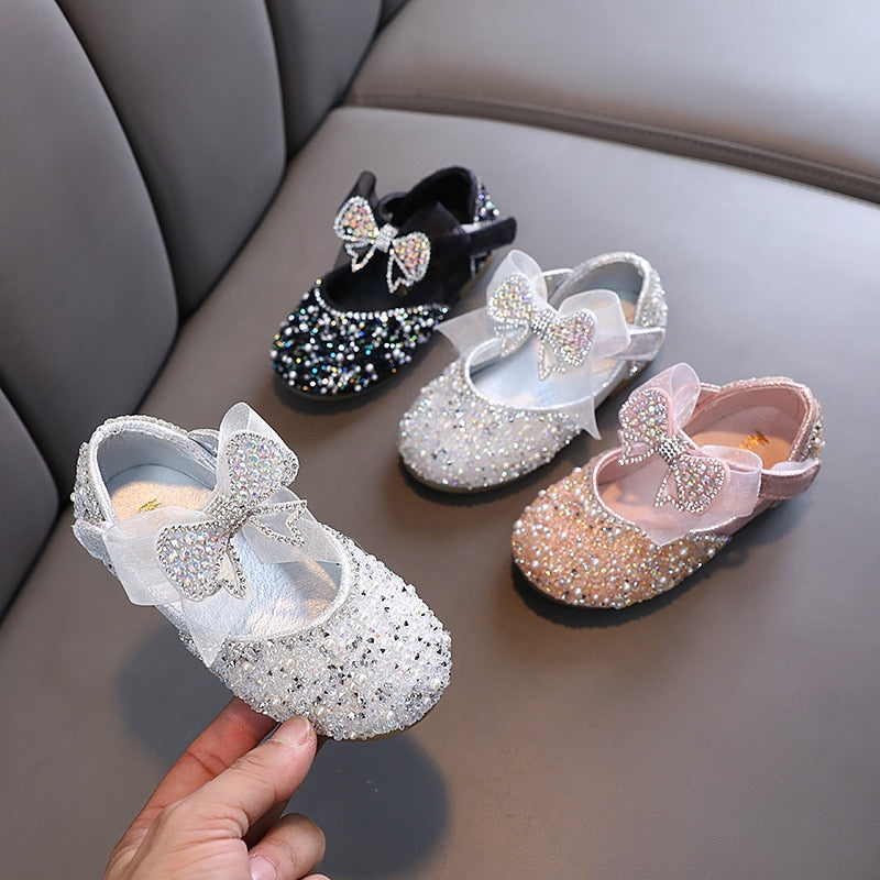 AINYFU New Children&#39;s Sequined Leather Shoes Girls Princess Rhinestone Bowknot Single Shoes Fashion Baby Kids Wedding Shoes | TageUnlimited