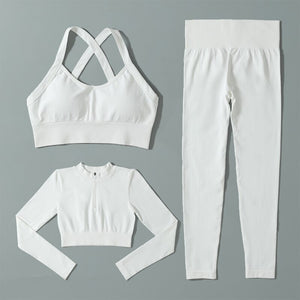 Summer Yoga Workout Outfits Set for Woman Running Tracksuit Clothes Gym Fitness Sports Leggings Pants Top Bra with Crisscross Ba | TageUnlimited