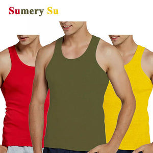 Tank Tops Men Summer 100% Cotton Cool Fitness Vest Sleeveless Tops Gym Slim Colorful Casual Undershirt Male 7 Colors 1PCS | Men's Vests | TageUnlimited