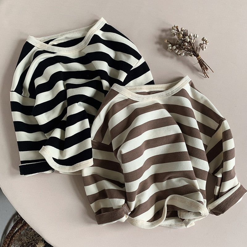 Spring Autumn New Children Casual T Shirt Loose Kids Striped T Shirts Cotton Tee Boys Girls Long Sleeve Tops Baby Clothes | TageUnlimited