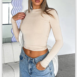 Long Sleeve Y2K Slim Fit Shirt Women Casual Streetwear Basic Tee Fashion Cropped Tops O Neck Sexy Skinny Solid Ladies T Shirts | TageUnlimited