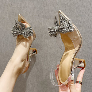 Liyke Fashion Crystal Sequined Bowknot Women Pumps Sexy Pointed Toe High Heels Wedding Prom Shoes Ladies. | TageUnlimited