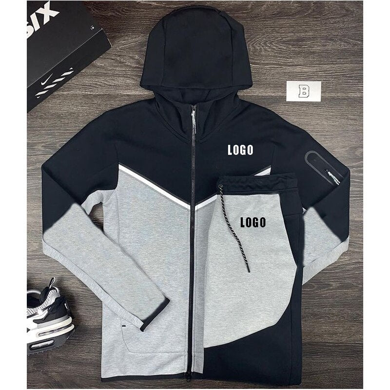 Tech Custom logo Men's Tracksuits Set Long Sleeve Causal Full Zip Running Sports Sweatsuit For Men 2 Piece Outfits | TageUnlimited