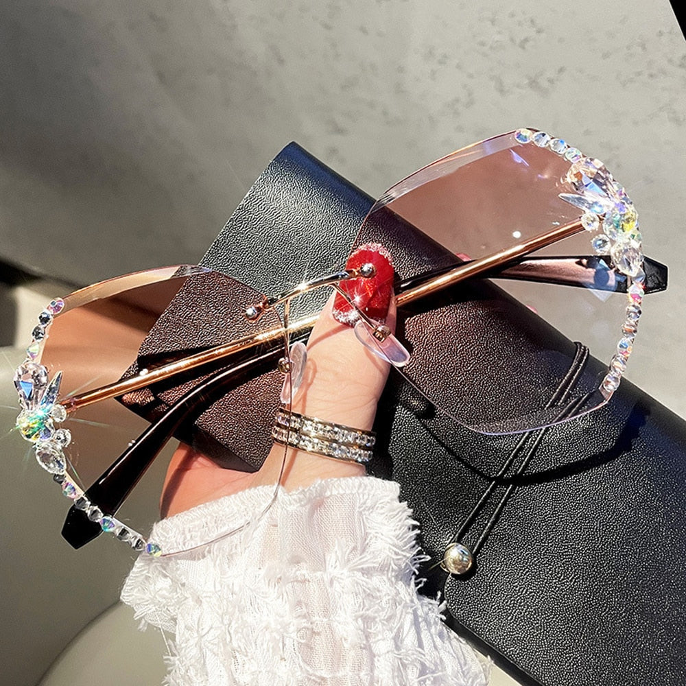 Luxury Brand Design Vintage Rimless Rhinestone Sunglasses Women Men Fashion Gradient Lens Sun Glasses Shades for Female | TageUnlimited