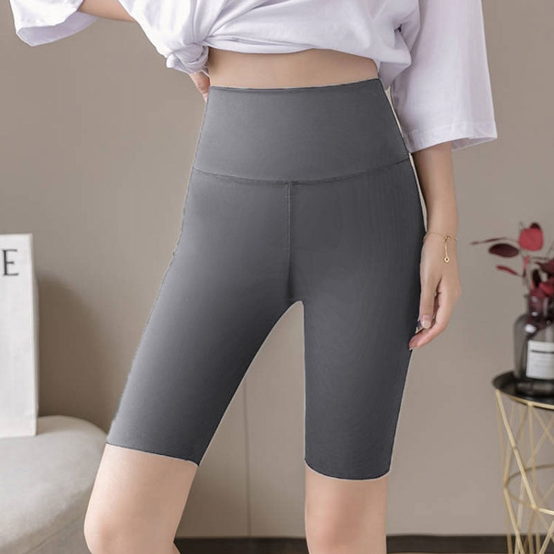 Seamless Biker Shorts Women Fitness Casual High Waist Fashion Summer Slim Knee-Length Bottoms Black Cycling Shorts Streetwear | TageUnlimited