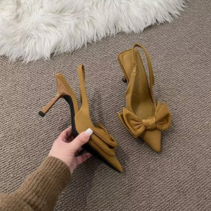 Women Shoes Summer New Butterfly Knot Women Slingbacks Heels Shoes Sexy Dress Thin Heel Pointed Toe Ladies High Heels Women