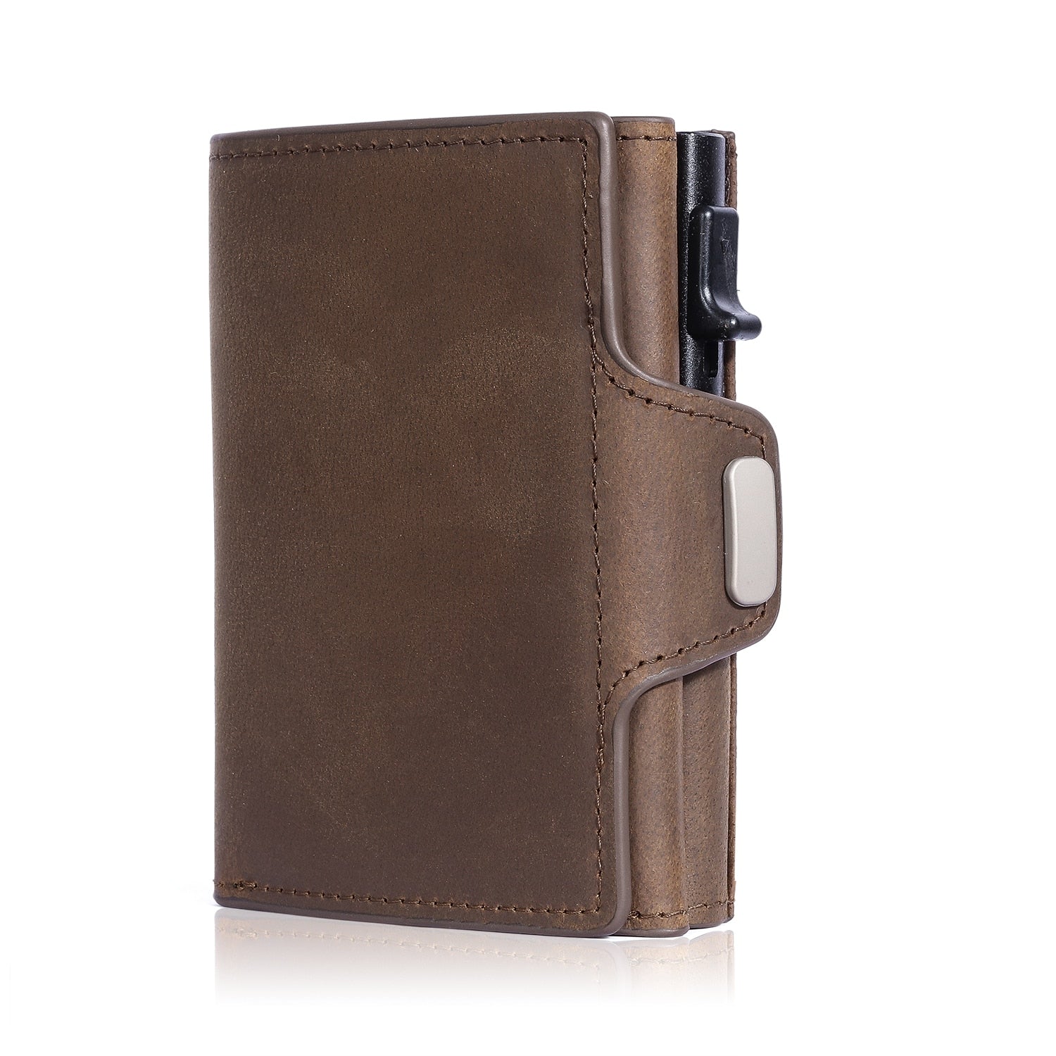 Vintage Crazy Horse Leather Men Wallets Luxury  RFID Protection Mini Metal Wallet  Zipper Coin Pocket  for Men and Women | TageUnlimited