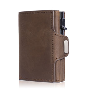 Vintage Crazy Horse Leather Men Wallets Luxury  RFID Protection Mini Metal Wallet  Zipper Coin Pocket  for Men and Women | TageUnlimited