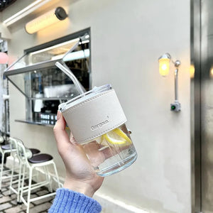 350ml 450ml Creative Glass Coffee Straw Cup With Lid Heat-Resistant Water Bottle Beer Tea Drinkware Couple Coffee Mug With Straw | 0 | TageUnlimited