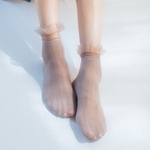 Velvet Woman Socks Ultra-thin Transparent Lace Frilly Ruffle Socks Women Fashion Summer Japane Style Harajuku Retro Long Socks | TageUnlimited