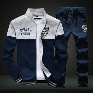 New Men's Tracksuit Fleece Jacket and Sweatpants 2 Piece Set Spring Autumn Sports Suit Long Sleeve Sets Men Sweatsuit Warm | TageUnlimited
