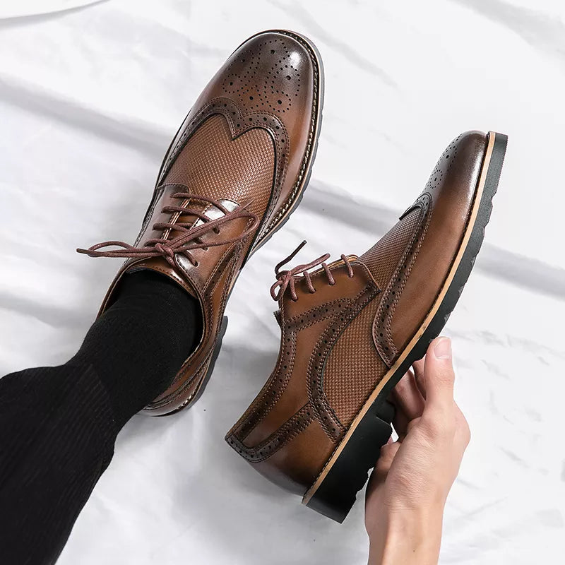 Handmade Mens Wingtip Oxford Shoes Grey Leather Brogue Men's Dress Shoes Classic Business Formal Shoes for Men Zapatillas Hombre | TageUnlimited