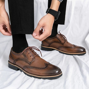 Handmade Mens Wingtip Oxford Shoes Grey Leather Brogue Men's Dress Shoes Classic Business Formal Shoes for Men Zapatillas Hombre
