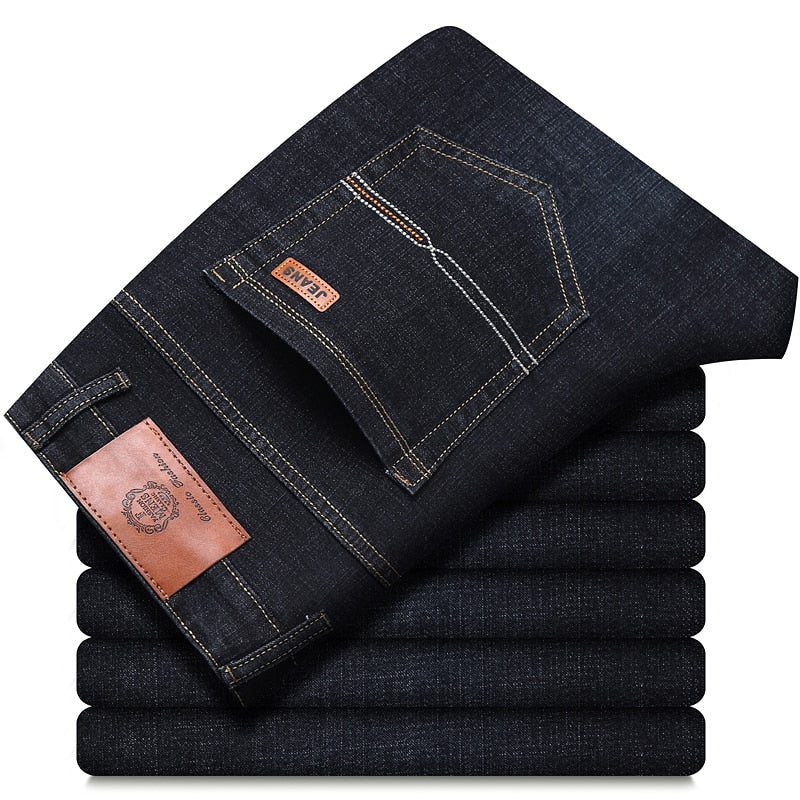 New Men&#39;s Fashion  Business Casual Stretch Slim Jeans Classic Trousers Denim Pants Male Black Blue | TageUnlimited