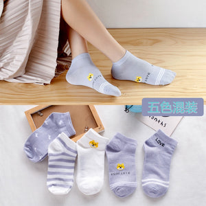 5 Pairs Of Women&#39;s Socks Cartoon Cotton Socks Cow Bear Fruit Strawberry Love Spring And Summer Cute Harajuku Socks | TageUnlimited