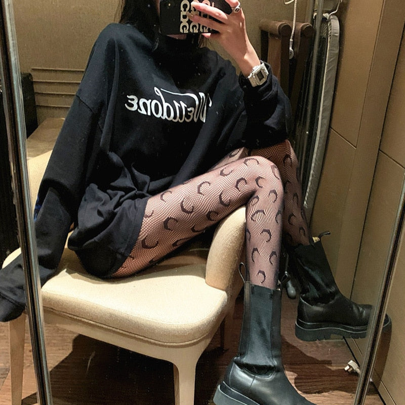 Sexy Black Silk Pantyhose Letter Bow Women's Large Size Temptation Hollow Perspective Fishnet Bottoming Socks Lolita  nylon | TageUnlimited