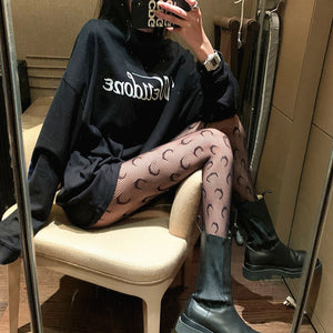 Sexy Black Silk Pantyhose Letter Bow Women's Large Size Temptation Hollow Perspective Fishnet Bottoming Socks Lolita  nylon | TageUnlimited