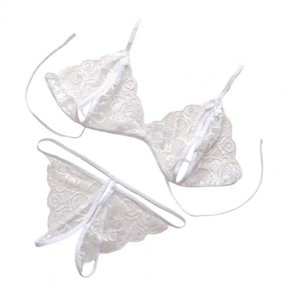 Exotic Lingerie Lace Babydoll Open Bra Set Sexy Mini Briefs Micro Thong Transparent Lace ltra-thin Sexual Panty Matching Bra
