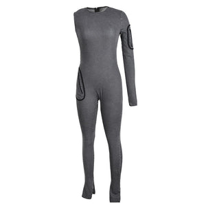 BOOFEENAA Gray Denim All In One Sexy Jumpsuit Women Y2k Streetwear Jean One-pieces Outfits One Sleeve Bodycon Jump Suits C82FH54 | TageUnlimited