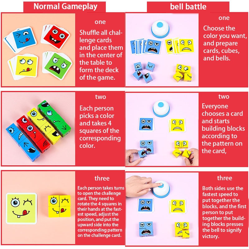 Cube Face Changing Building Blocks Board Game Wood Puzzle Montessori Expression Wooden Blocks Blocos For Children Kids Toys Gift | TageUnlimited