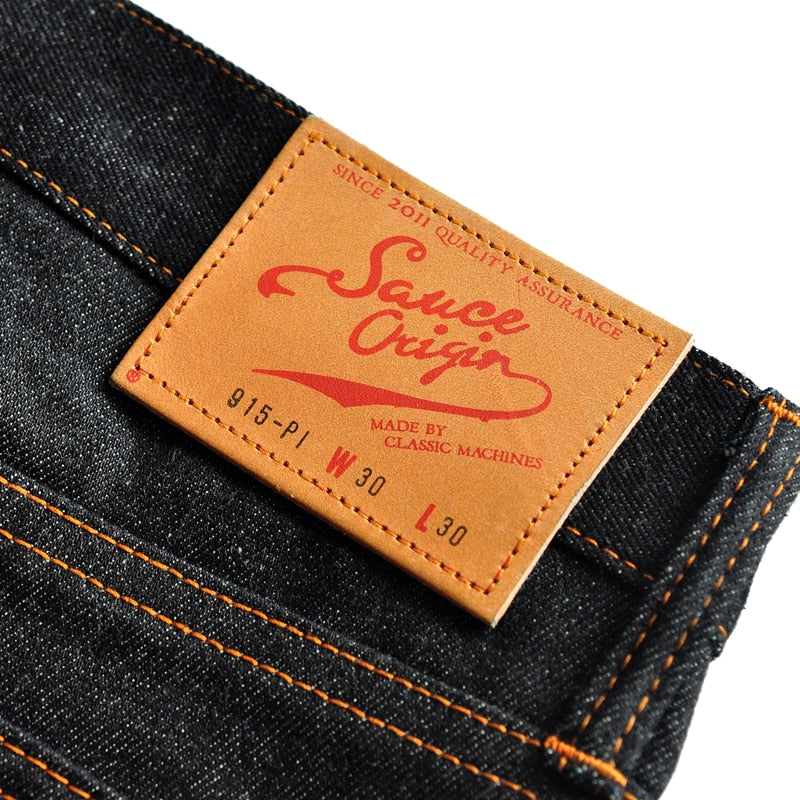 Sauce Origin 915-Pi Mens Jeans  Men Designer Jeans for Men Taper Fit Selvedge Denim Raw Jeans Button Fly Handmade Vintage | TageUnlimited