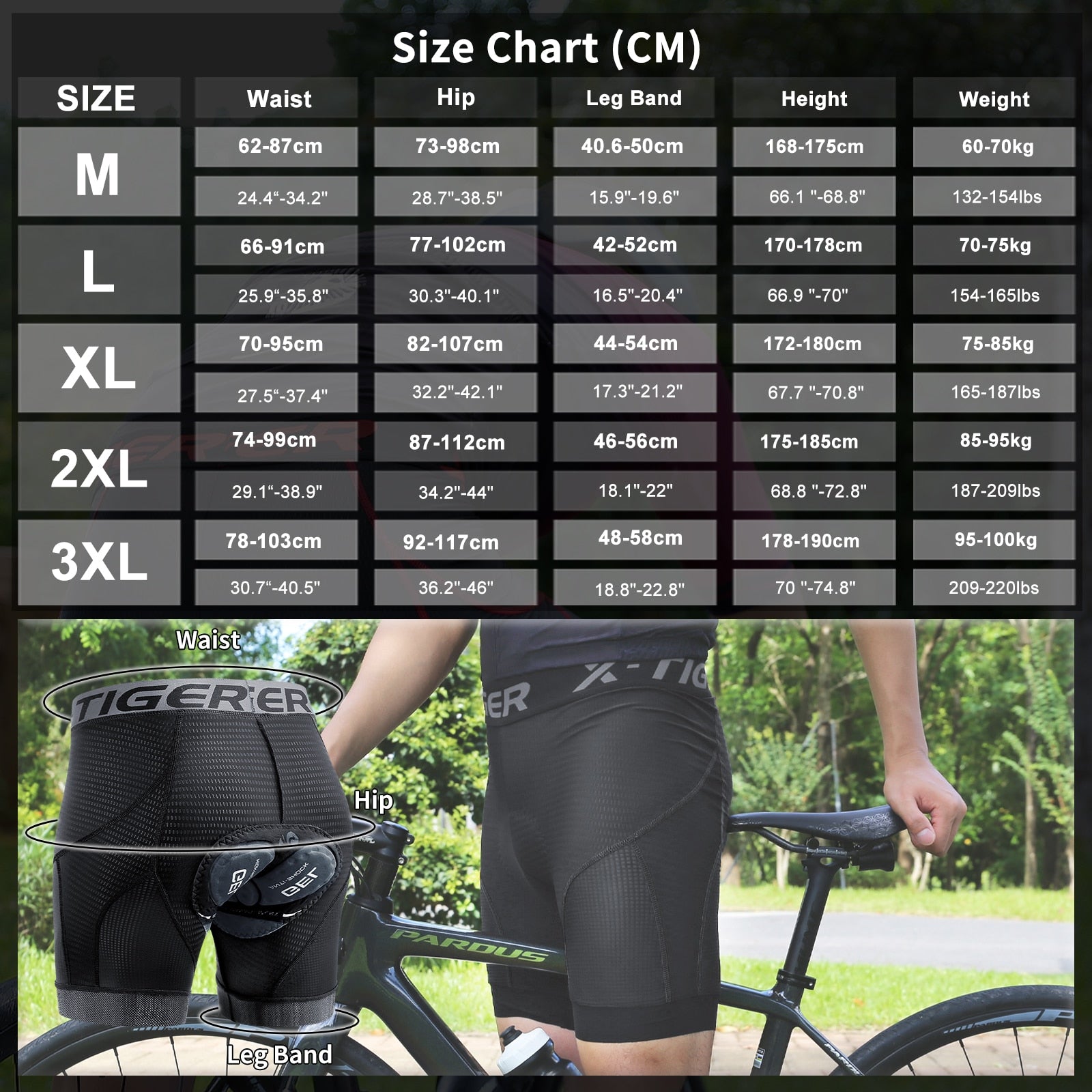 X-TIGER Men Cycling Underwear Shorts 5D Padded Sports Riding Bike Bicycle MTB Liner Shorts with Anti-Slip Leg Grips | TageUnlimited