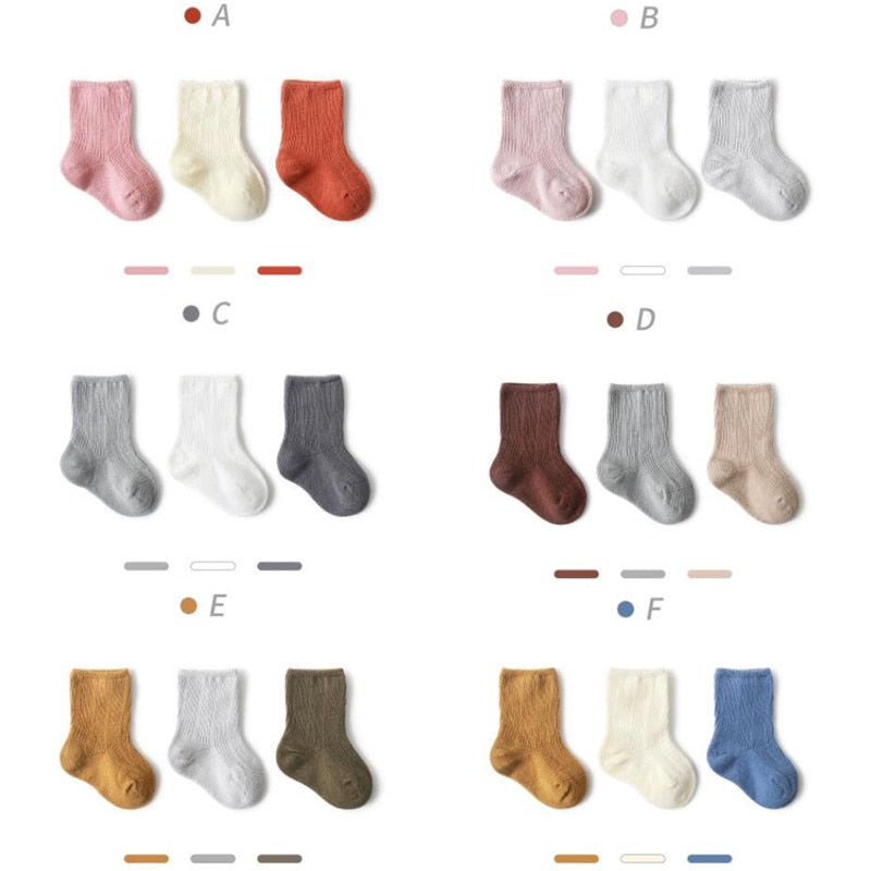3Pairs/lot Solid Baby Socks for Newborn Soft Cotton Spring Winter Kids baby Boy Girl Sock Ribbed Leg warmers toddlers accessorie | TageUnlimited