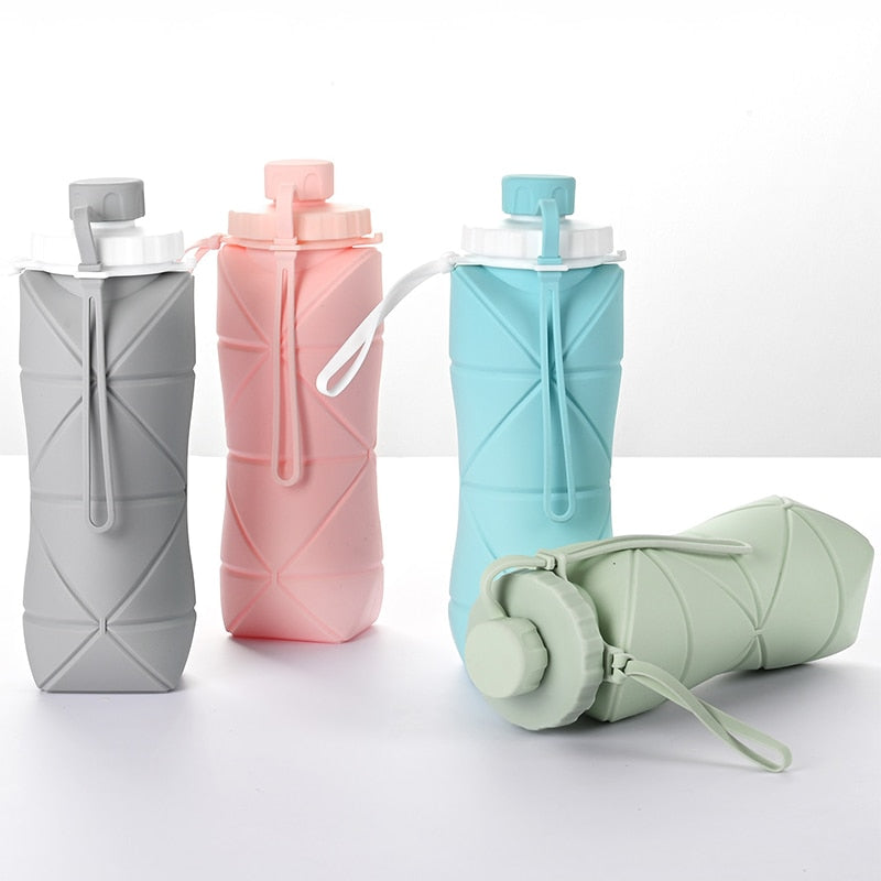 600ml Folding Silicone Water Bottle Sports Water Bottle Outdoor Travel Portable Water Cup Running Riding Camping Hiking Kettle | TageUnlimited