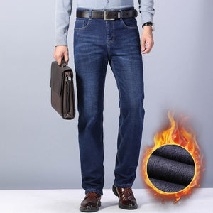 Winter Thermal Warm Flannel Stretch Jeans Mens Quality Famous Brand Fleece Pants Men Straight Flocking Trousers Jean Male | TageUnlimited