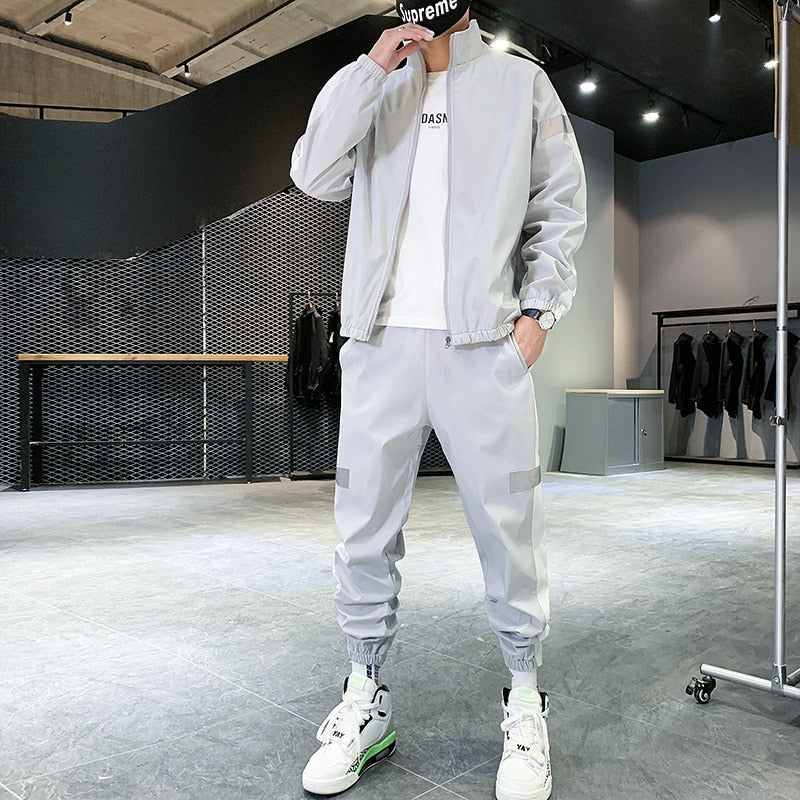 New Hip-hop Suit Male Set Track Suits Sweatsuit Man Tracksuit Mens Sets Pant Zipper Pockets Outwear 2PC Jacket+Pants Sets | TageUnlimited