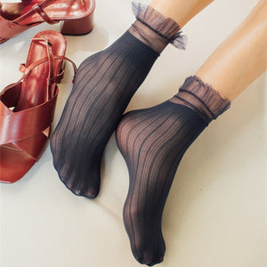 Velvet Woman Socks Ultra-thin Transparent Lace Frilly Ruffle Socks Women Fashion Summer Japane Style Harajuku Retro Long Socks | TageUnlimited
