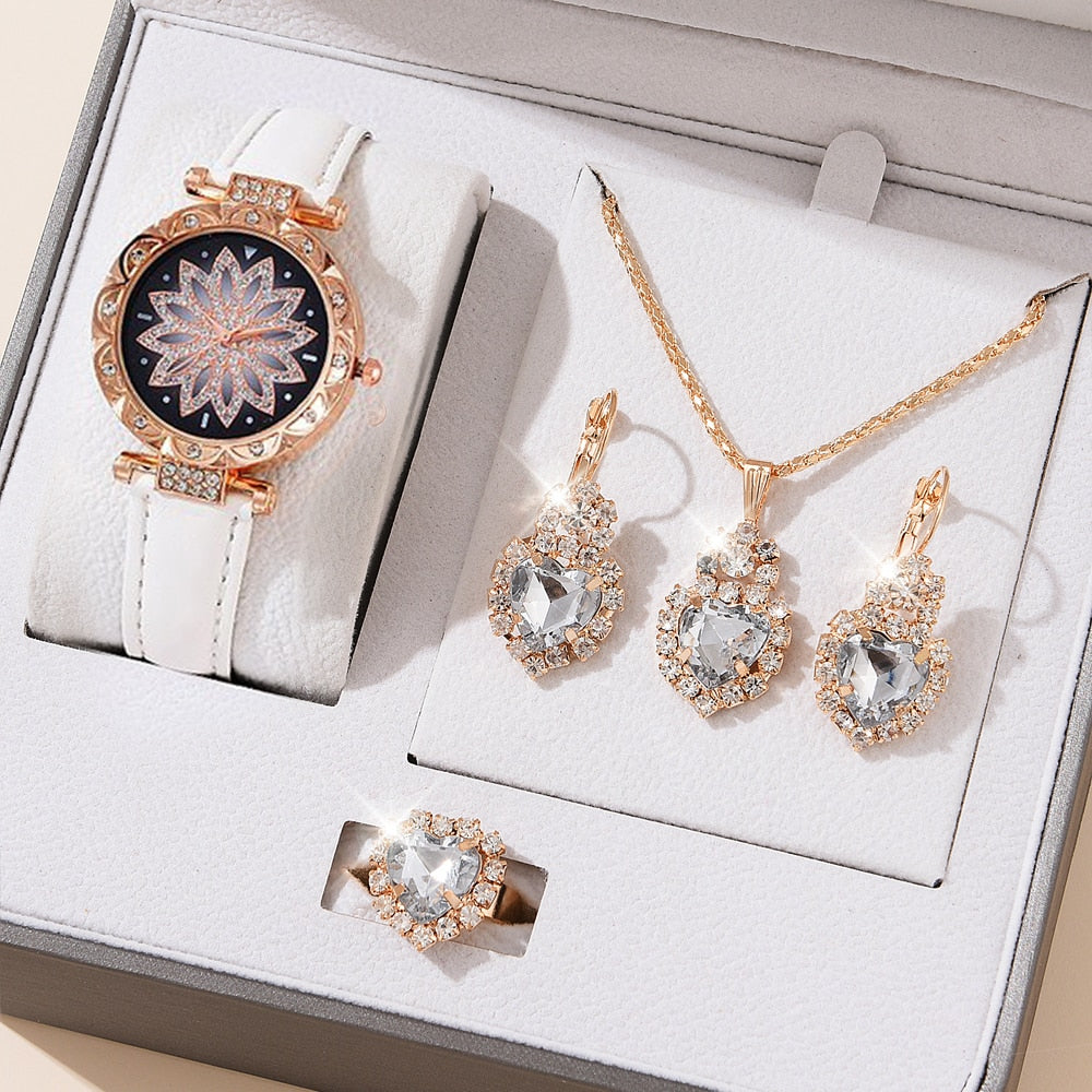 5pcs Set Watches Women Leather Band Ladies Watch Simple Casual Women Analog WristWatch Bracelet Gift | TageUnlimited