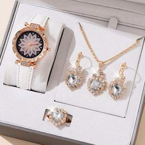 5pcs Set Watches Women Leather Band Ladies Watch Simple Casual Women Analog WristWatch Bracelet Gift | TageUnlimited