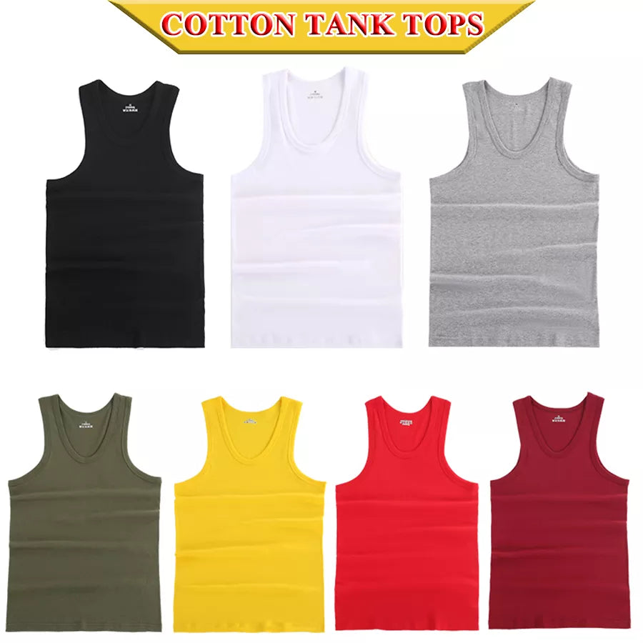 Tank Tops Men Summer 100% Cotton Cool Fitness Vest Sleeveless Tops Gym Slim Colorful Casual Undershirt Male 7 Colors 1PCS
