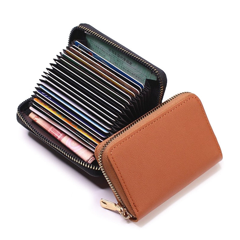 Business Card Holder Wallet Women/men Gray Bank/ID/Credit Card Holder 20 Bits Card Wallet PU Leather Protects Case Coin Purse | TageUnlimited