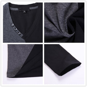 BROWON Brand Autumn Mens T Shirts Fashion  Streetwear Long Sleeve V Neck Color Patchwork Cotton T Shirt Men | TageUnlimited