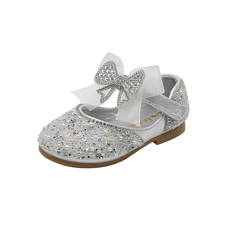 New Children Sequined Leather Shoes Girls Princess Rhinestone Bowknot Single Shoes Fashion Baby Kids Wedding Shoes | TageUnlimited
