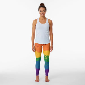Fancy Swooped and Swirled LGBTQ Pride Rainbow Flag Background Leggings Sportswear sporty woman gym new in pants & capris
