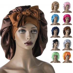 Women Satin Widened Sleep Hat Night Sleep Cap with Long Streamer Hair Care Bonnet Nightcap Elastic Cap De Nuit Shower Turban | TageUnlimited
