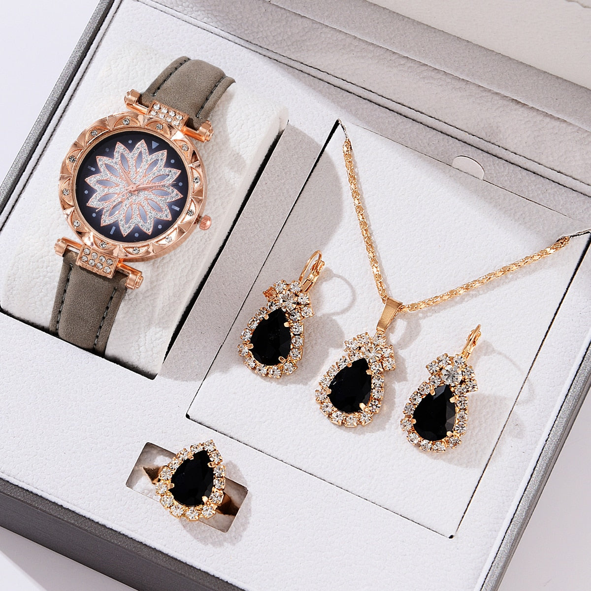 5pcs Set Watches Women Leather Band Ladies Watch Simple Casual Women Analog WristWatch Bracelet Gift | TageUnlimited