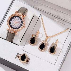 5pcs Set Watches Women Leather Band Ladies Watch Simple Casual Women Analog WristWatch Bracelet Gift | TageUnlimited